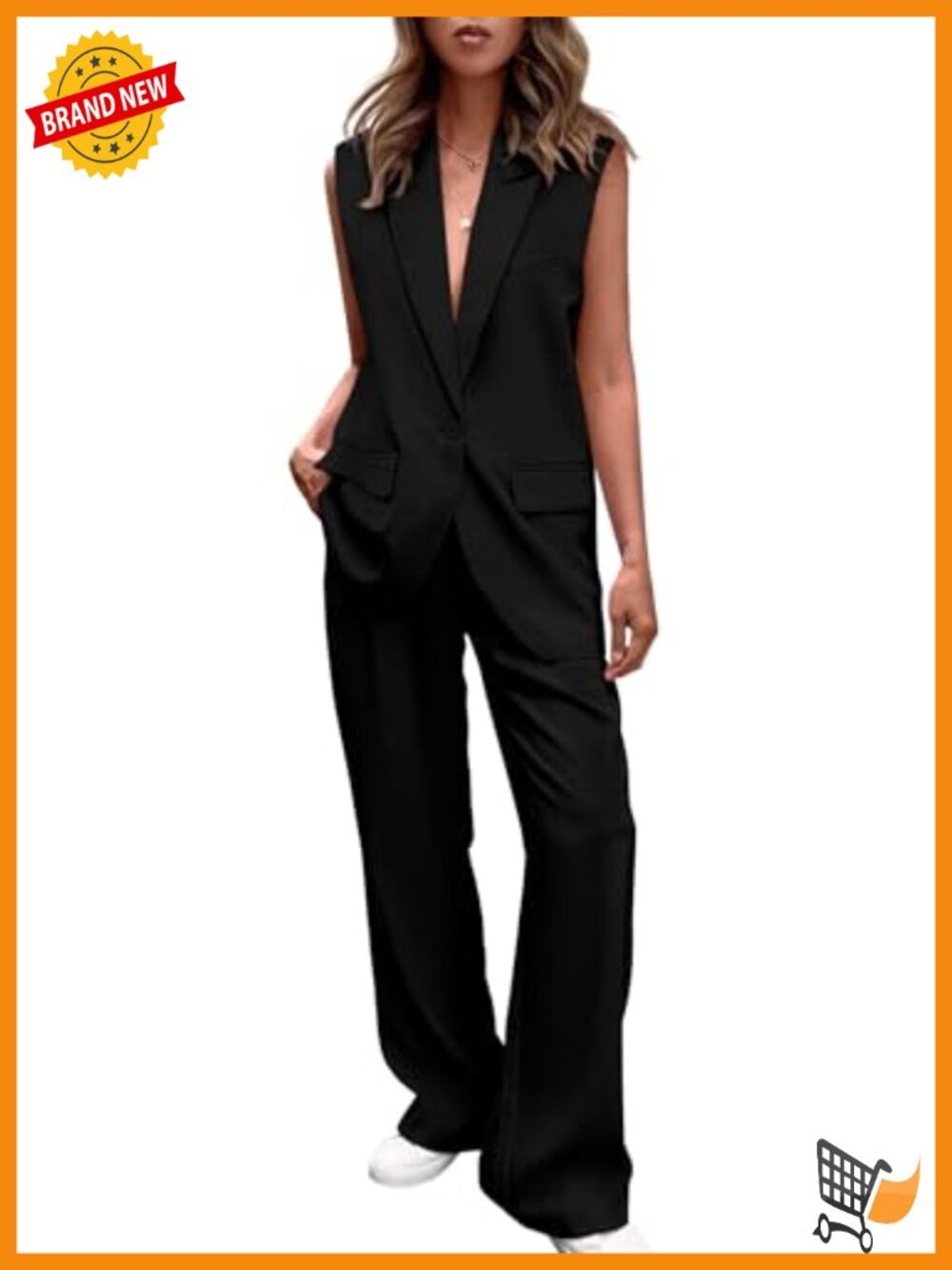 2 Piece Sleeveless Vest and Wide Leg Pants Blazer Set Business Casual Suit